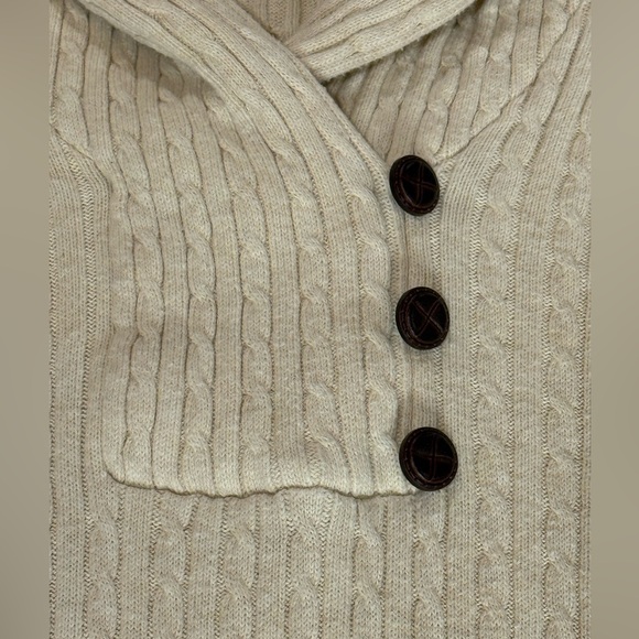 Jeanne Pierre Cream Cable Knit Shawl Neck Button Sweater Size Medium - Picture 5 of 7